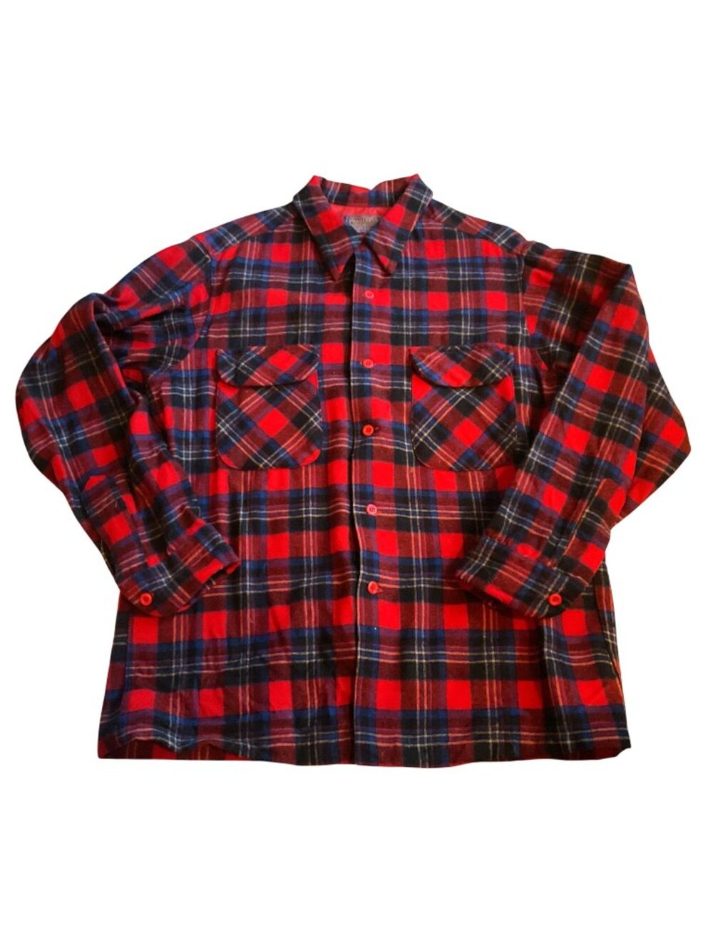 Vintage Pendleton Board Shirt Sz L USA Made Red Blue Plaid Wool Button-Up Mens